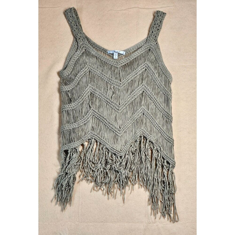 Papaya sage green crochet fringe boho tank